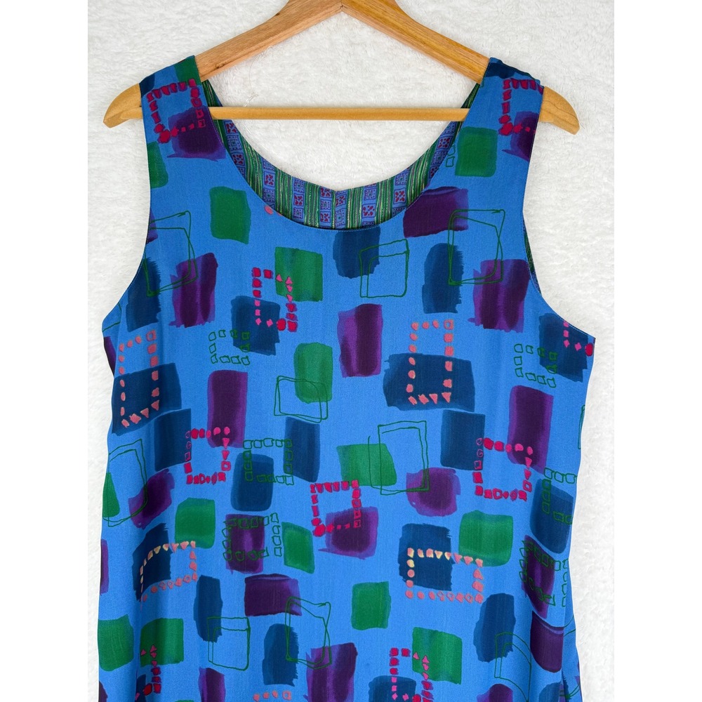 Unbranded Reversible Maxi Dress Womens XL Blue Green Abstract Stripe Sleeveless - Picture 6 of 7